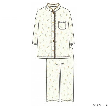 Rakuten - （同梱不可） ギャルソンヌ　レディスパジャマ　綿100％　天竺　茎つぼみバラ柄　マオカラー7分袖　クリーム　161046　Lサイズ 着心地のいい綿素材のパジャマ