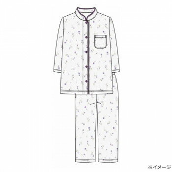Cotton - （同梱不可） ギャルソンヌ　レディスパジャマ　綿100％　天竺　茎つぼみバラ柄　マオカラー7分袖　パープル　161046　Mサイズ 着心地のいい綿素材のパジャマ