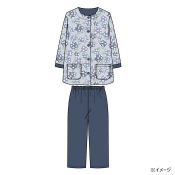 Cotton - （同梱不可） ギャルソンヌ　レディスパジャマ　綿100％　天竺　紫陽花柄　前開き　7分丈　ネイビー　161006　Lサイズ 着心地のいい綿素材のパジャマ