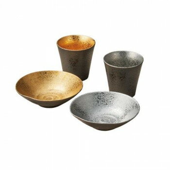 （同梱不可） 波佐見焼 ゴールド＆プラチナ カップ＆ボールセット 001-852M 5410-155 金を器に施されたカップと小鉢のセット