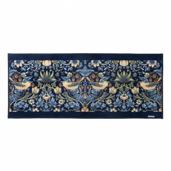 （同梱不可） イチゴドロボウ インテリアマット 50×120cm FT1702A B ブルー いちごをついばむツグミを?て描いたデザインのインテリアマット