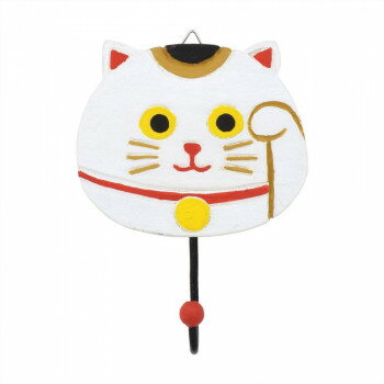 （同梱不可） カービングフック 招き猫 白 10720822007 楽しい動物の手彫りの木製フックです