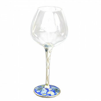 （同梱不可） 有田焼 福泉窯 有田浪漫 ハイレッグワイングラス 大 染錦葡萄 ブルー ガラスの透明性と有田焼の美しさ!