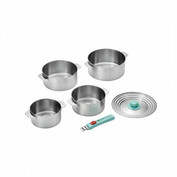 （同梱不可） 燕熟の技 クワトロ ステンレス鍋14cm＆16cm＆18cm＆20cm・着脱ハンドル・兼用蓋付き EJQ-1500 着脱式で収納に便利