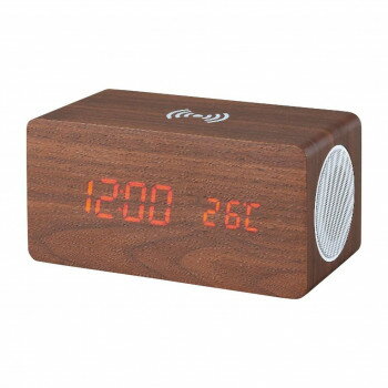 （同梱不可） アイトック ブルートゥーススピーカー・ワイヤレス充電機能付クロック 6183-23 4344-028 落ち着いた雰囲気で寝室にもぴったりなクロック