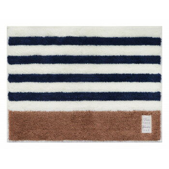（同梱不可） オカトー　ふわもこ　バスマット　45×60cm　ネイビーボーダー バスマット右下にワンポイ..