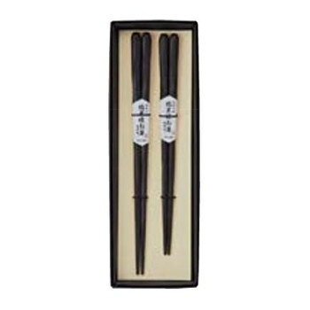 （同梱不可） 丸十　天丸木箸・箸置 縞黒檀 ペア 折箱入 6K22-13 日本にて職人が1本ずつ摺り漆をかけたお箸