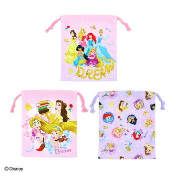 Drawstring Bags - （同梱不可） 巾着S 3枚セット ディズニープリンセス 138368 コップ袋や小物入れなど定番に使えて最適
