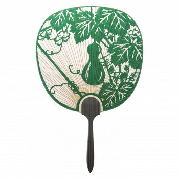 （同梱不可） 日本製(MADE IN JAPAN) 大型うちわ ひょうたん (緑) 片面透かし 2045 和紙を使用した団扇..