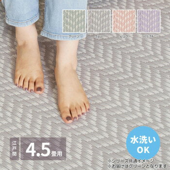(代引き不可)(同梱不可) 洗えるい草風カーペット パスラッシュ 江戸間4.5畳 グリーン 約261×261cm 81961545 大人かわいいパステルカラー