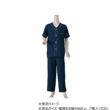 （同梱不可） 神戸生絲 紳士楽らくガーゼパジャマ上下(半袖) L No.800 ネイビー 丸型マジックテープで着脱簡単