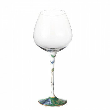 （同梱不可） 有田焼 福泉窯 有田浪漫 ハイレッグワイングラス 大 染錦葡萄 グリーン ガラスの透明性と有田焼の美しさ!