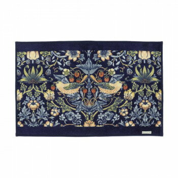 （同梱不可） イチゴドロボウ インテリアマット 50×80cm FT1702A B ブルー いちごをついばむツグミを見て描いたデザインのインテリアマット