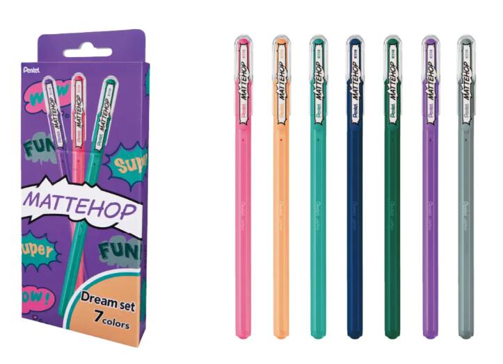 【ゆうパケット対応可】マットホップ　MATTEHOPドリーム7色セット　1.0mm　ゲルインキボールペン【ぺんてる】K110-V7STC