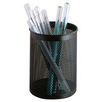 ペン先を守るウレタンパッド付き。・机上整理用品・ペンスタンド・色：ブラック・外形寸法：径83×高106mm・材質：スチール粉体焼付塗装・質量：85g・