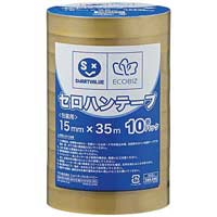 品質にこだわったスマートバリューのセロハンテープ！・透明テープ・大巻・1パック入数：10巻・サイズ：幅15mm×長35m・大巻（巻芯直径76mm）・シュリンク包装※カッター（ブリキ刃）はついていません・天然セルロースの性質上、色に多少の違いがある場合がありますが、性能上は問題ありません。