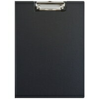 360°折り返せるカバー付きクリップボード。・内ポケット無・規格：A4−E・収容数（枚）：30・色：黒・材質：芯材＝板紙、とじ具＝スチール、表装＝PPフィルム貼、裏装＝上質紙（グレー）・外形寸法：縦314×横233mm・背幅＝5mm
