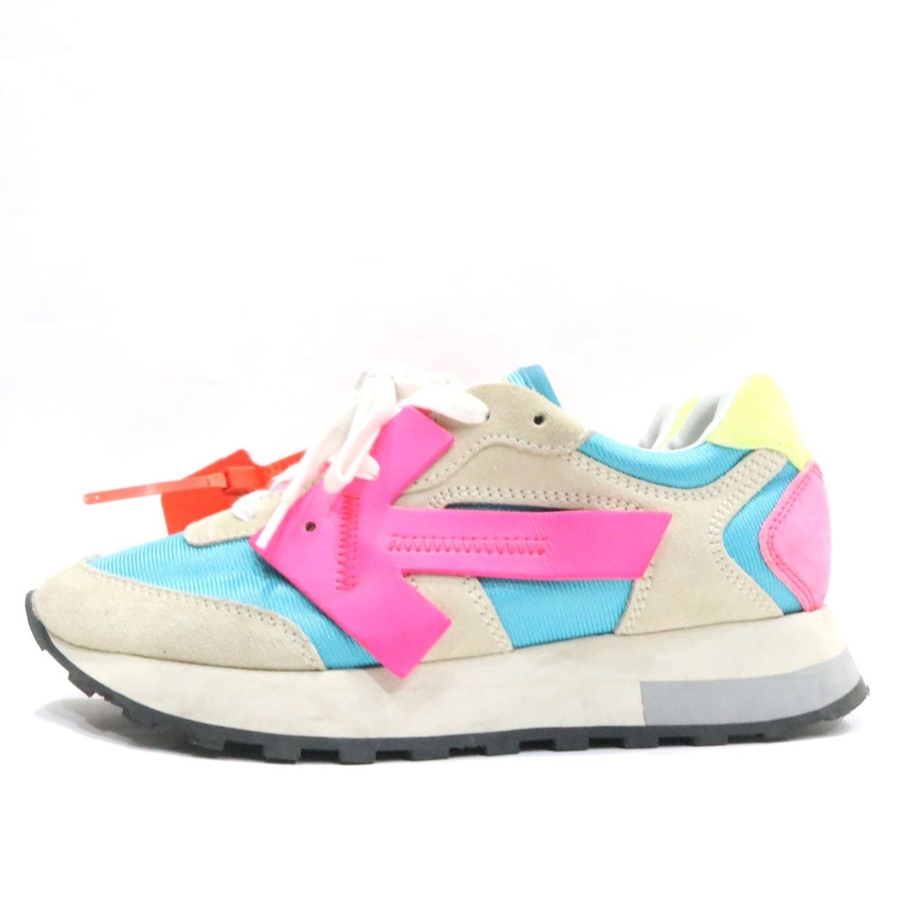 【中古】OFF-WHITE オフホワイト 24.0cm レディース スニーカー HGランナーミックスメディアスエードスニーカー フューシャ WOMEN’S HG RUNNER MIXED-MEDIA SUEDE SNEAKERS FUCHSIA 正規品 中古B 古着