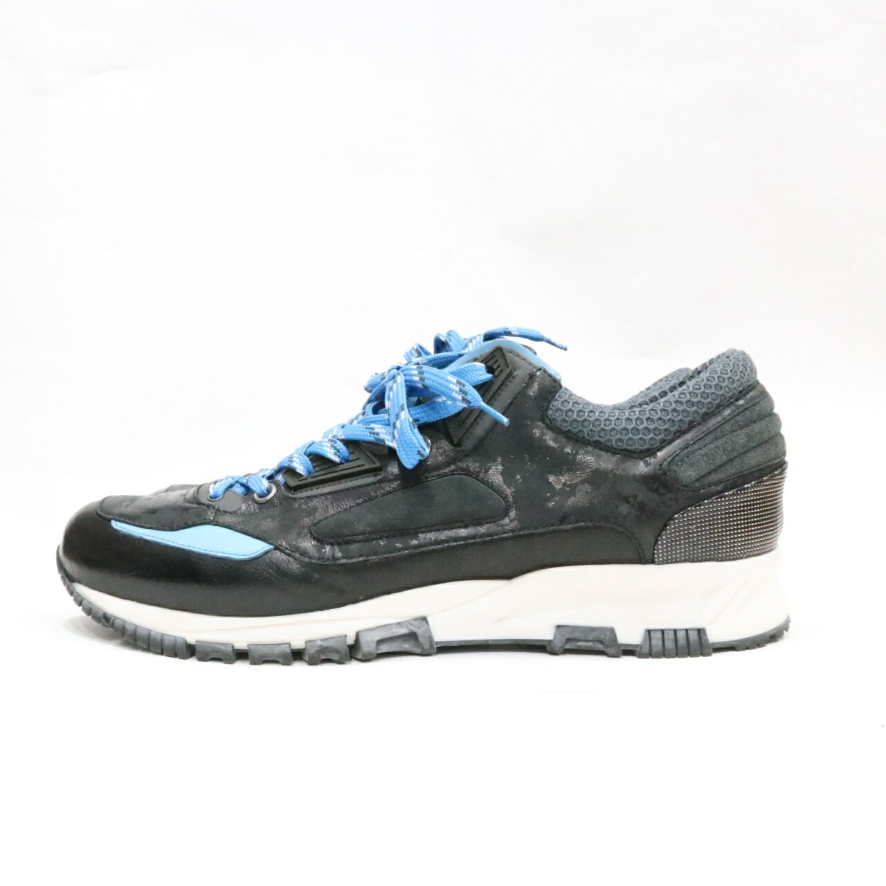 【中古】LANVIN ランバン UK6 25cm メンズ スニーカー レザー 青 黒 中古A 古着
