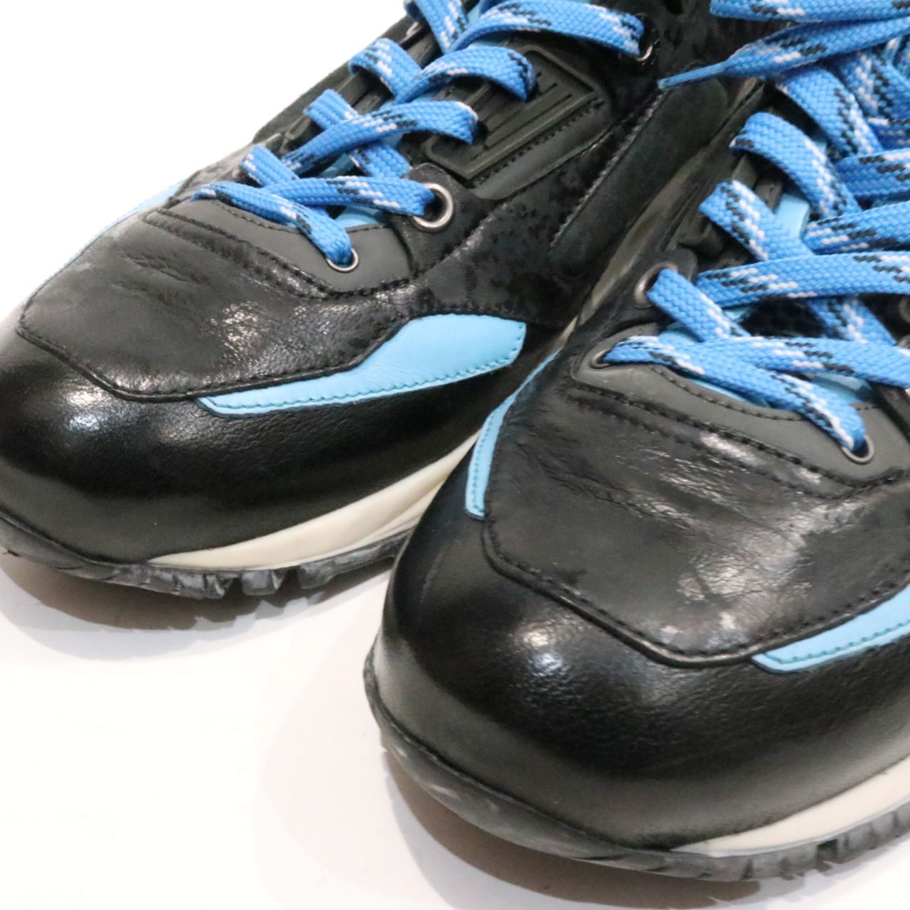 【中古】LANVIN ランバン UK6 25cm メンズ スニーカー レザー 青 黒 中古A 古着