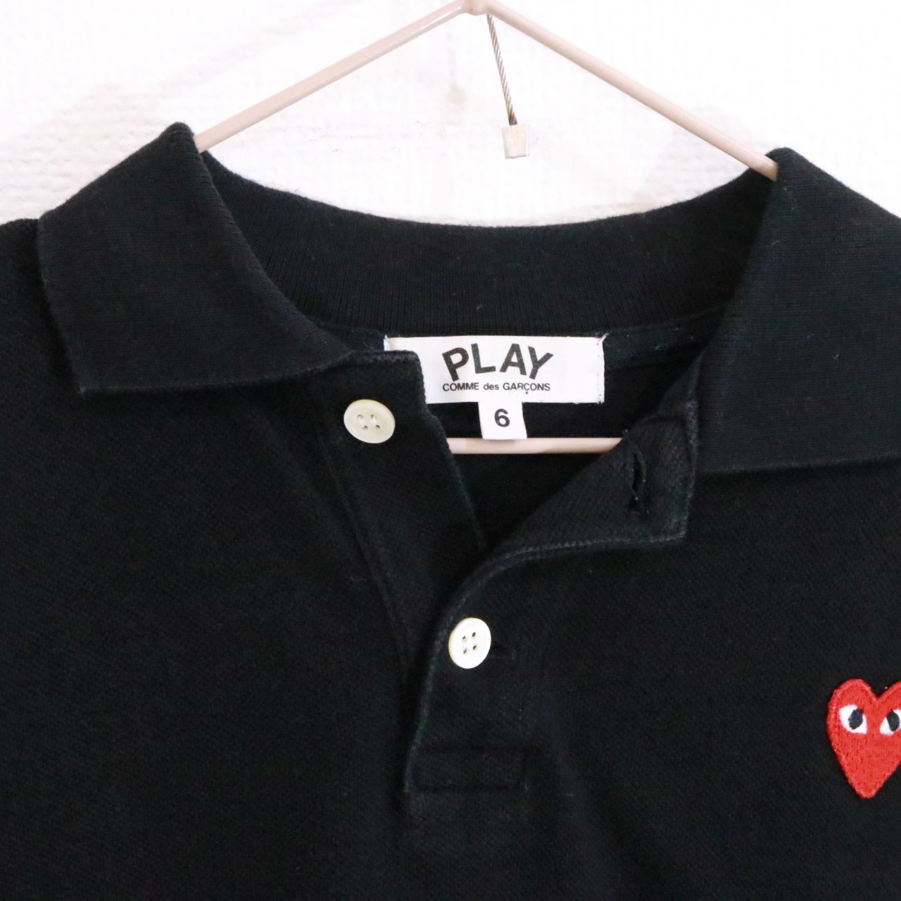 【中古】PLAY COMME des GARCONS KIDS プレイ コムデギャルソン キッズ 6歳 110cm キッズ ポロシャツ ロゴ 鹿の子 黒 AZ-1505 中古B 古着