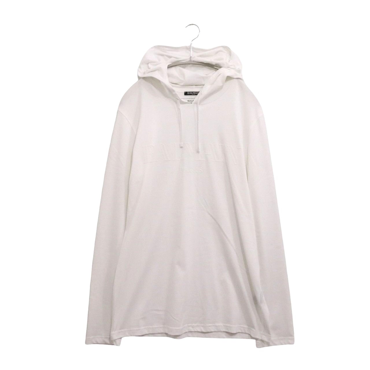 Rakuten - 【中古】BALMAIN バルマン S メンズ 長袖Tシャツ Logo Hoodie L/S T-Shirt フードカットソー W8H8099I259 白 中古A 古着