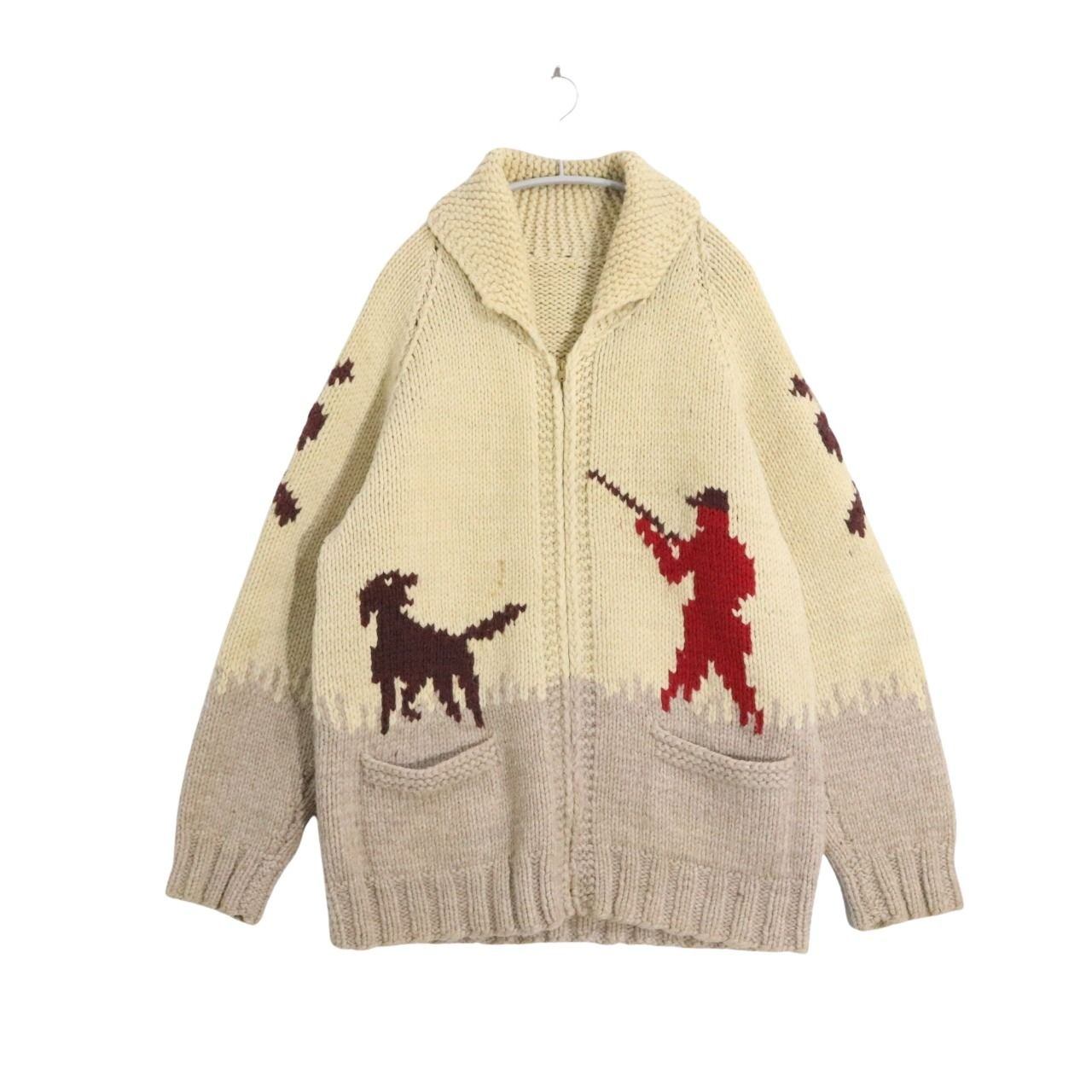 ����š�60s 70s vintage M-L ��� �������󥻡����� Cowichan sweater Hunting pattern �١����� ���C ��...