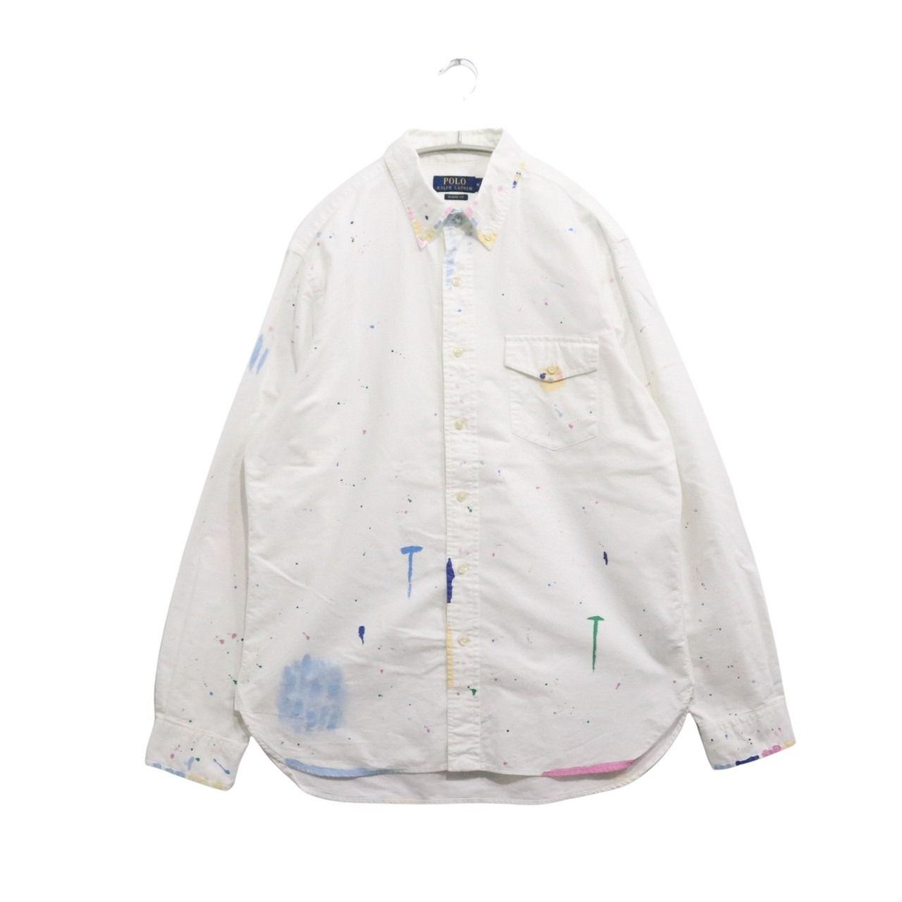 Rakuten - 【中古】Polo Ralph Lauren ポロラルフローレン M メンズ クラシック フィット ペイントスプラッター オックスフォード シャツ 白 中古A 古着