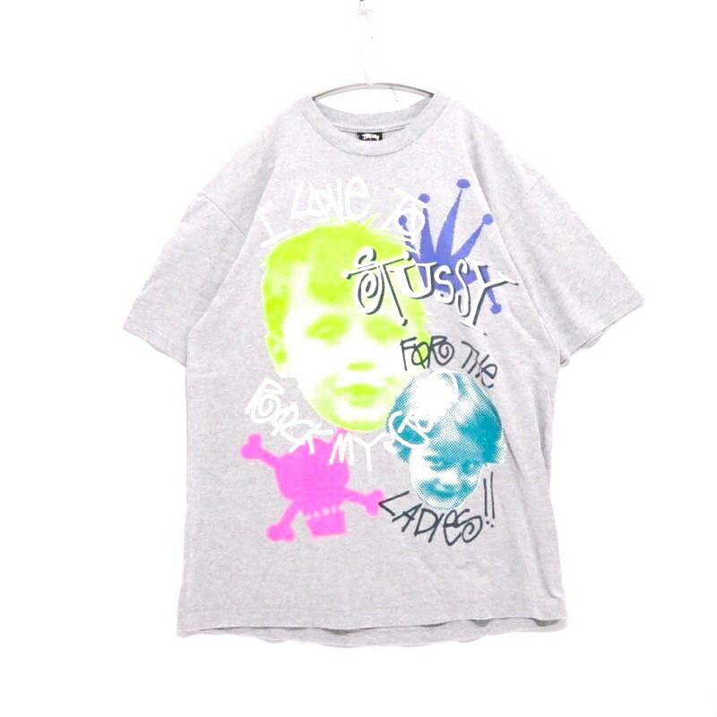 【中古A】 メンズ L ステューシー 00s ロックマイゴールド キッズフォトTシャツ STUSSY Rock My Gold Kids Photo Tee グレー メキシコ製 半袖