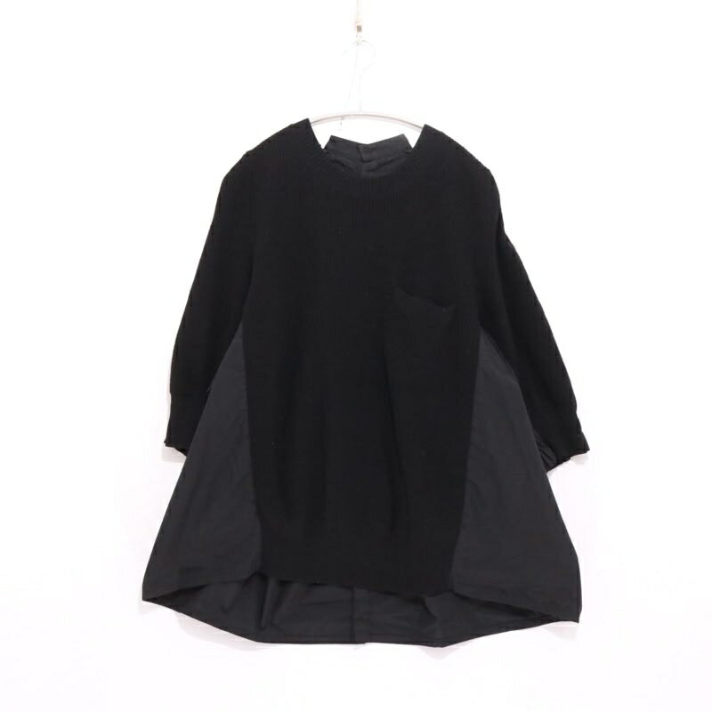 サイズ 3 サカイ バック プリーツ ハイブリッド ニット プルオーバー セーター sacai Back Pleated Hybrid Knit Pullover ブラック 黒 17AW 17-03322 ドッキング