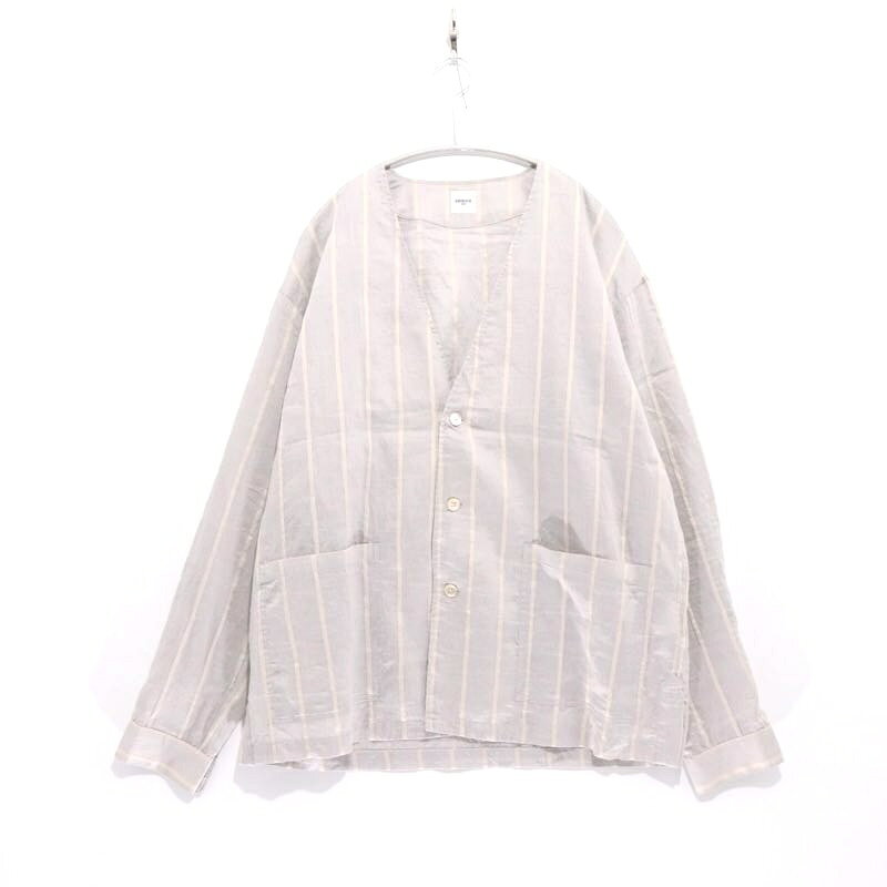 メンズ L エディフィス 24SS レーヨン リネン パターン ノーカラーシャツ EDIFICE No-Collar Shirt Stripe 24-011-300-1015-1-0 ストライプ