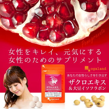 【エントリーでポイント最大10倍】ザクロエキス ＆ 大豆イソフラボン（約3ヶ月分）送料無料 サプリ サプリメント ザクロ イソフラボン ミネラル ビタミン アミノ酸 エイジングケア 女性特有 のお悩みに オーガランド 【M】 _JB_JH