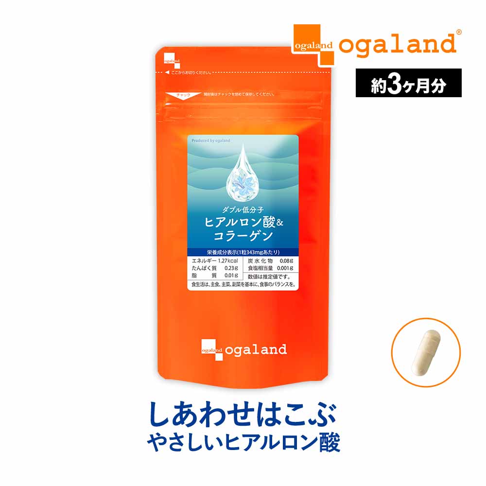 W低分子ヒアルロン酸&コラーゲン（約3ヶ月分）美容 サプリ 送料無料 サプリメント オーガランド 乾燥 する季節に 化粧水 ドリンク よりも手軽 若々しく_JB_JH