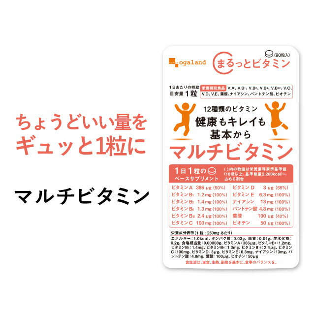 マルチビタミン（約12ヶ月分） 送料無料 1粒でOK 飲みやすい サプリ 野菜不足 食事で不足 ビタミン サプリメント ビタミンA ビタミンB1 ビタミンB2 ビタミンB6 ビタミンB12 ビタミンC ビタミンD ビタミンE ビオチン ナイアシン 葉酸 パントテン酸 思春期 【1年分】