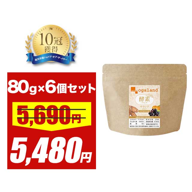 ＼SALE開催中／酵素ドリンク サラシア plus+ （80g×6個セット）酵素ドリンク ファスティング 置き換えダイエットに 送料無料 酵素ジュース 粉末 酵素 サプリ サプリメント さらさら酵素 美容 ドリンク 健康 オーガランド ポイント消化 送料無 ポイント消費 送料無料