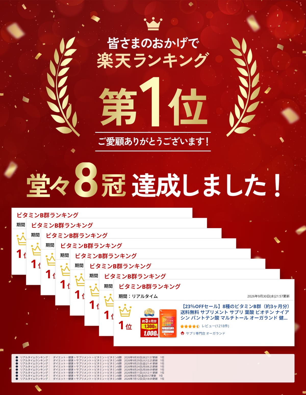 【23%OFFセール中】8種のビタミンB群（約3ヶ月分）ビタミンb ビタミンb1 ビタミンb群 サプリ 送料無料 サプリメント サプリ 葉酸 ビオチン ナイアシン パントテン酸 マルチトール オーガランド 健康 美容 女性 男性 ビタミン B1 B2 B6 B12 カルシウム 葉酸 oga-10126609 サプリ専門店 オーガランド サンプル画像2