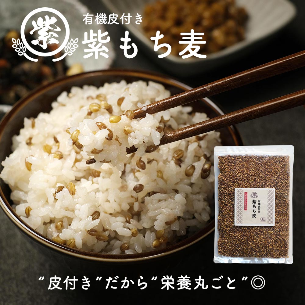 【200円OFFセール】もち麦 国産 有機 無添加 熊本 県 産 オーガニック 皮付 紫もち麦 500g 持ち麦 ダイシモチ 熊本県産 餅麦 食物繊維 β-グルカン タンパク質 栄養 健康 低GI アントシアニン ダイエット もち麦ごはん 送料無料 レビュー特典