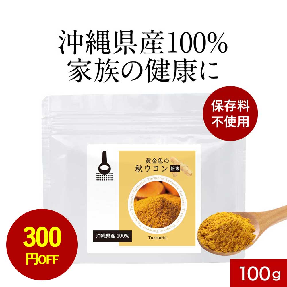 【300円OFFセール】ウコン 粉末 パウダー 国産 100g ウコン粉末 ウコンパウダー 秋ウコン ターメリック ターメリックパウダー 香辛料 無着色 無添加 クルクミン ターメリックライス カレー スパイス 健康 送料無料 サプリ サプリの原料 レビュー特典 nkdy