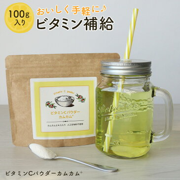 ビタミンC パウダー (100g) ビタミンC 粉末 カムカム果汁 ビタミンB2 デキストリン 香料・人口甘味料不使用 スーパーフルーツ 飲みやすい 美容 健康 風邪予防 抗酸化作用 朝食 パウダーランド