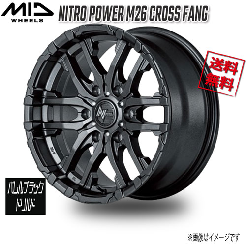 15 inches - マルカ M.I.D NITRO POWER M26 CROSS FANG バレルブラック/ドリルド 15インチ 6H139.7 6J+33 4本 106.1 業販4本購入で送料無料