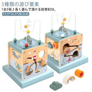 知育玩具 木のおもちゃ アクティビティキューブ 知育おもちゃ 5種類の遊び要素 型はめ パズル ルーピング 迷路 コロコロ遊び 遊び箱 木製 形合わせ 海の遊び箱 形認識 色認識 動物 形 ブロック 男の子 女の子 2歳 誕生日 プレゼント