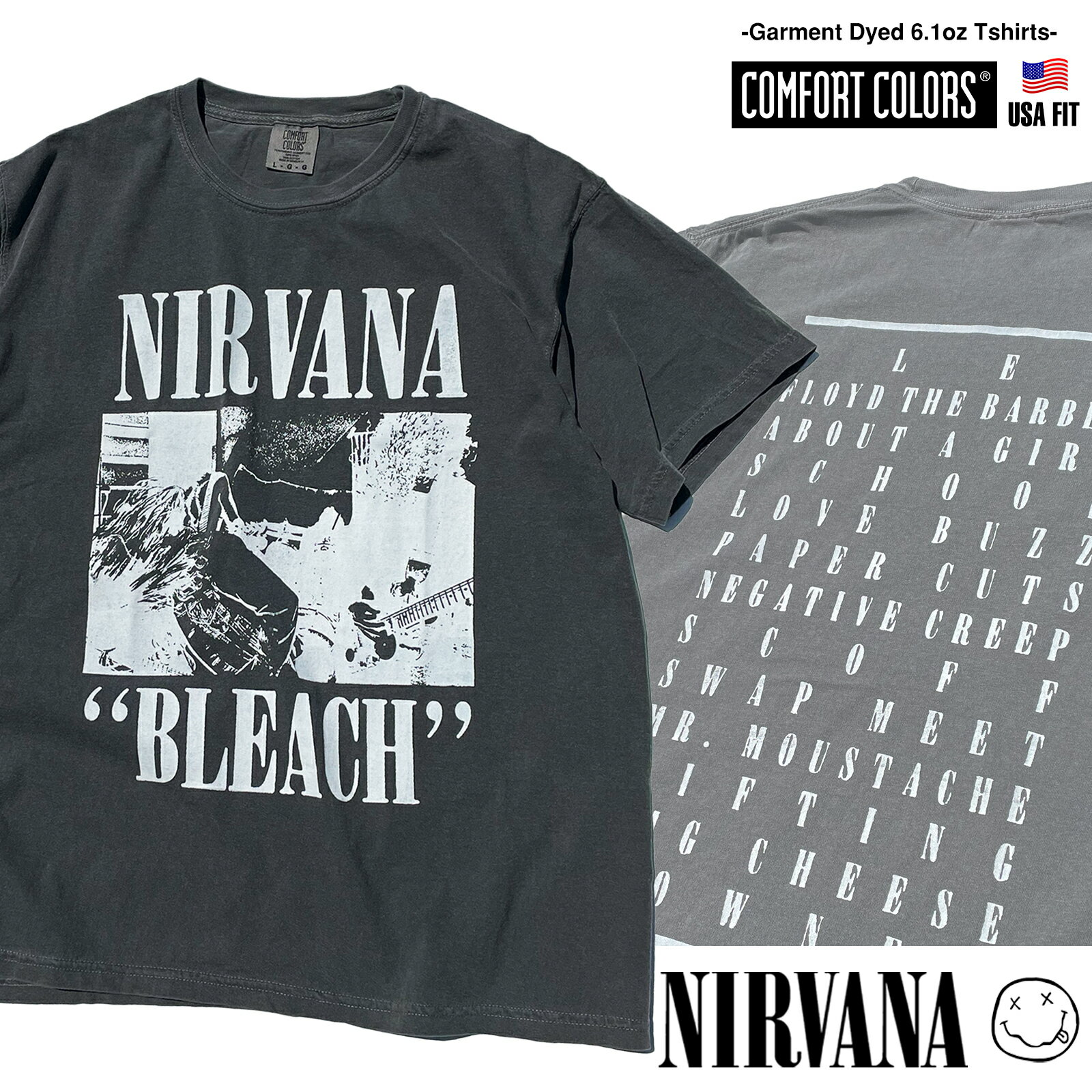 NIRVANA ニルヴァーナ 「BLEACH」 バンド Tシャツ  KURT COBAIN　カートコバーン　90年代　オルタナティブ　グランジ　ロックTシャツ　バンドTシャツ ヴィンテージライク フェードTシャツ