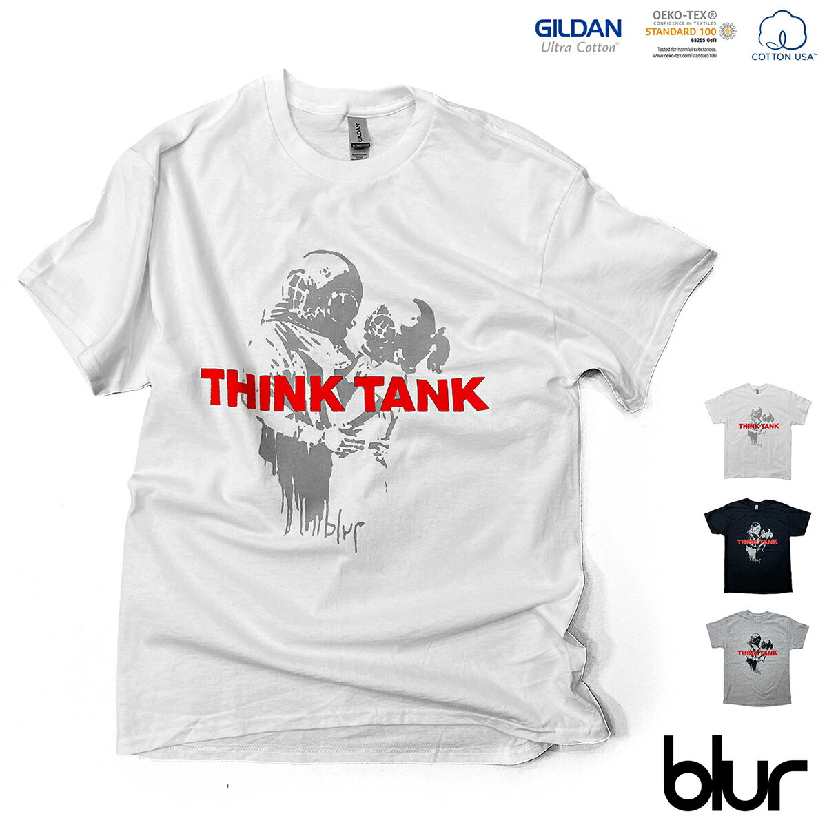 blur「THINK TANK」ブラー　シンクタンク　バンクシー　Tシャツ　T-shirts 音楽Tシャツ　バンドTシャツ American fit