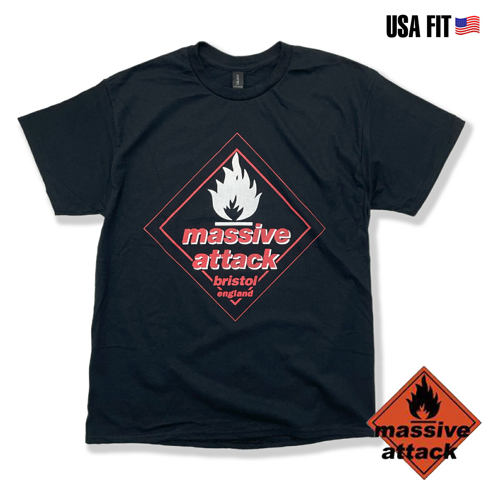 Rakuten - Massive Attack 「Blue Lines」「LOGO」 T-shirts BLACK /　マッシヴアタック「ブルー・ラインズ」　Tシャツ　/　音楽Tシャツ　バンドTシャツ ブラック