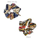 ラスト1点!【SALE】メタルプレートチャーム付き ドット×スカーフ柄シュシュ 在庫ブラックのみ!表示在庫限りで販売終了!