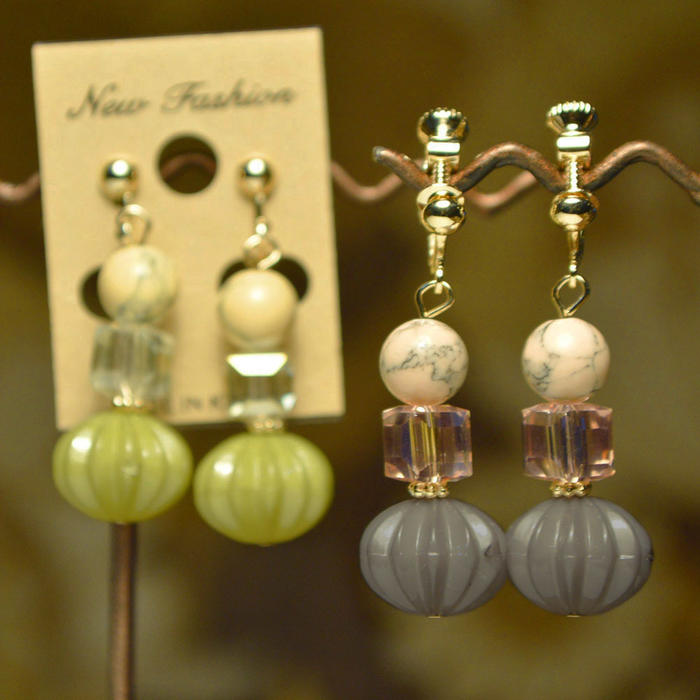 ラスト1点!【abeille】【アウトレット】パンプキン バリアスビーズ イヤリング 【グレイのみ】表示在庫限りで販売終了!