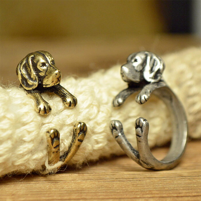 【アウトレット】アンティークテイスト ビーグル犬リング 【アンティークシルバー1点のみ】