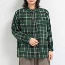 【M.M.O.】【アウトレット】ギャザー入りチェックシャツブラウス 在庫グリーンのみ!表示在庫限りで販売終了!