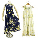 【アウトレット】ルームウェアにもおすすめ♪ レモン柄 ノースリーブ フェイクセパレート リラックス リゾート インド綿ワンピース 【オフホワイトのみ】