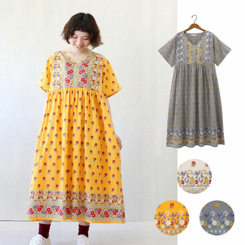 【送料無料】【アウトレット】ワンピース レトロフラワー 【Shanti Shanti】